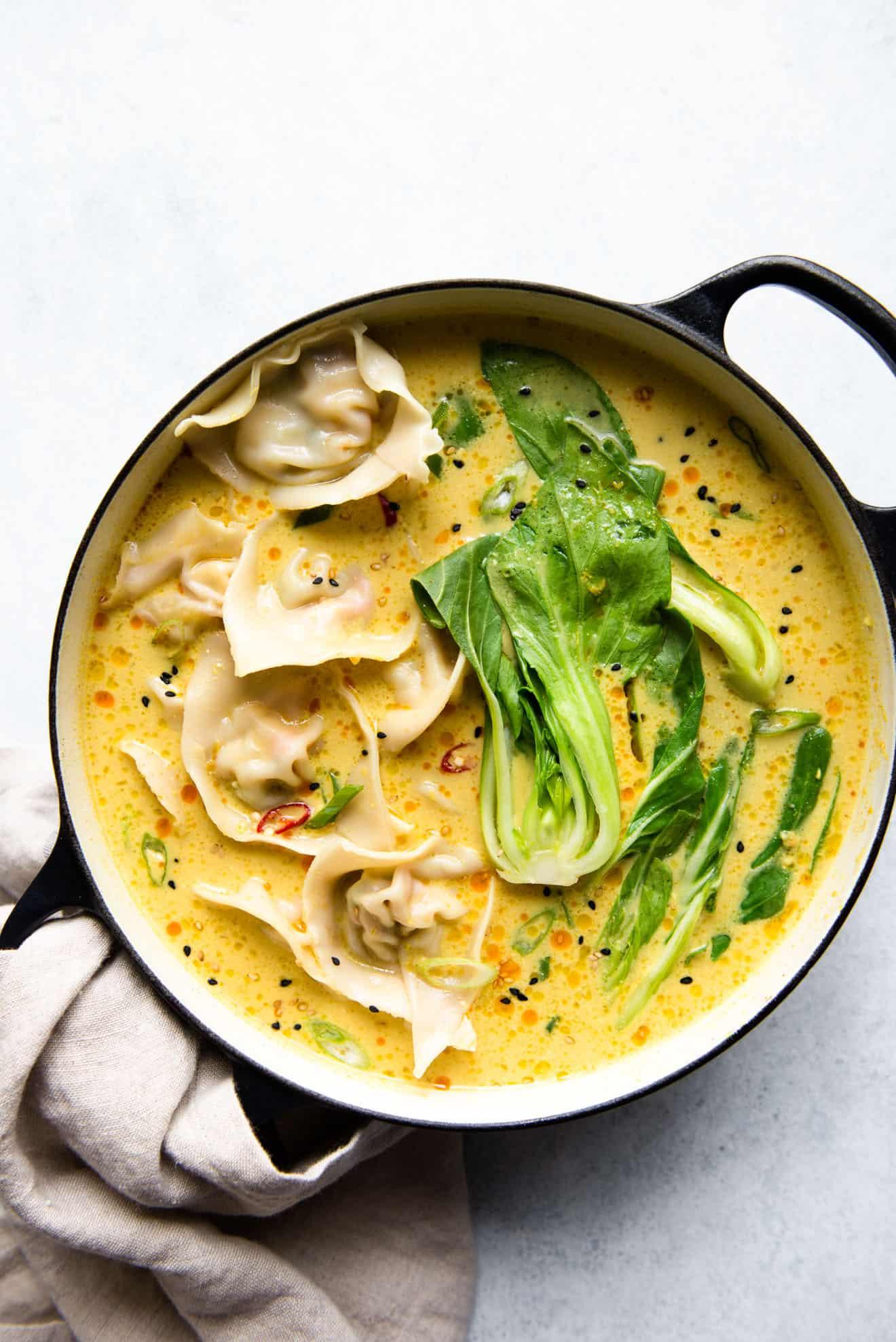Tofu Wontons with Yellow Curry Broth | Healthy Nibbles by Lisa Lin by Lisa Lin