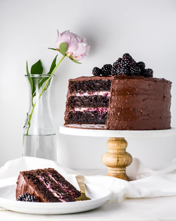 Blackberry Chocolate Cake + Blackberry Mascarpone Filling | Flour Covered Apron