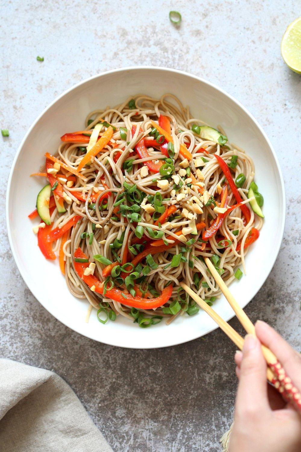 Cold Soba Noodle Salad Recipe with Sesame Ginger Dressing - Vegan Richa