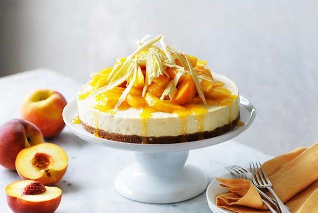 Peach Cheesecake with Peach Syrup recipe | Australia's Best Recipes