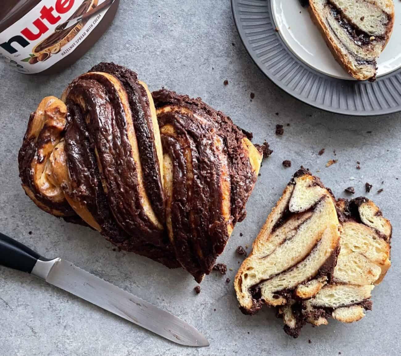 Milk bread Babka with chocolate and hazelnut spread 