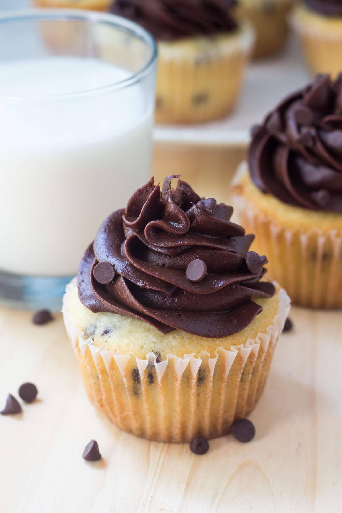 Chocolate Chip Cupcakes with Chocolate Frosting - Oh Sweet Basil