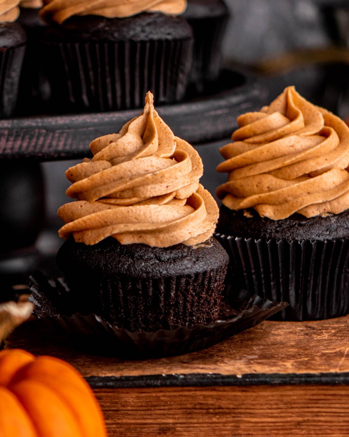 Chocolate Pumpkin Cupcakes - In Bloom Bakery