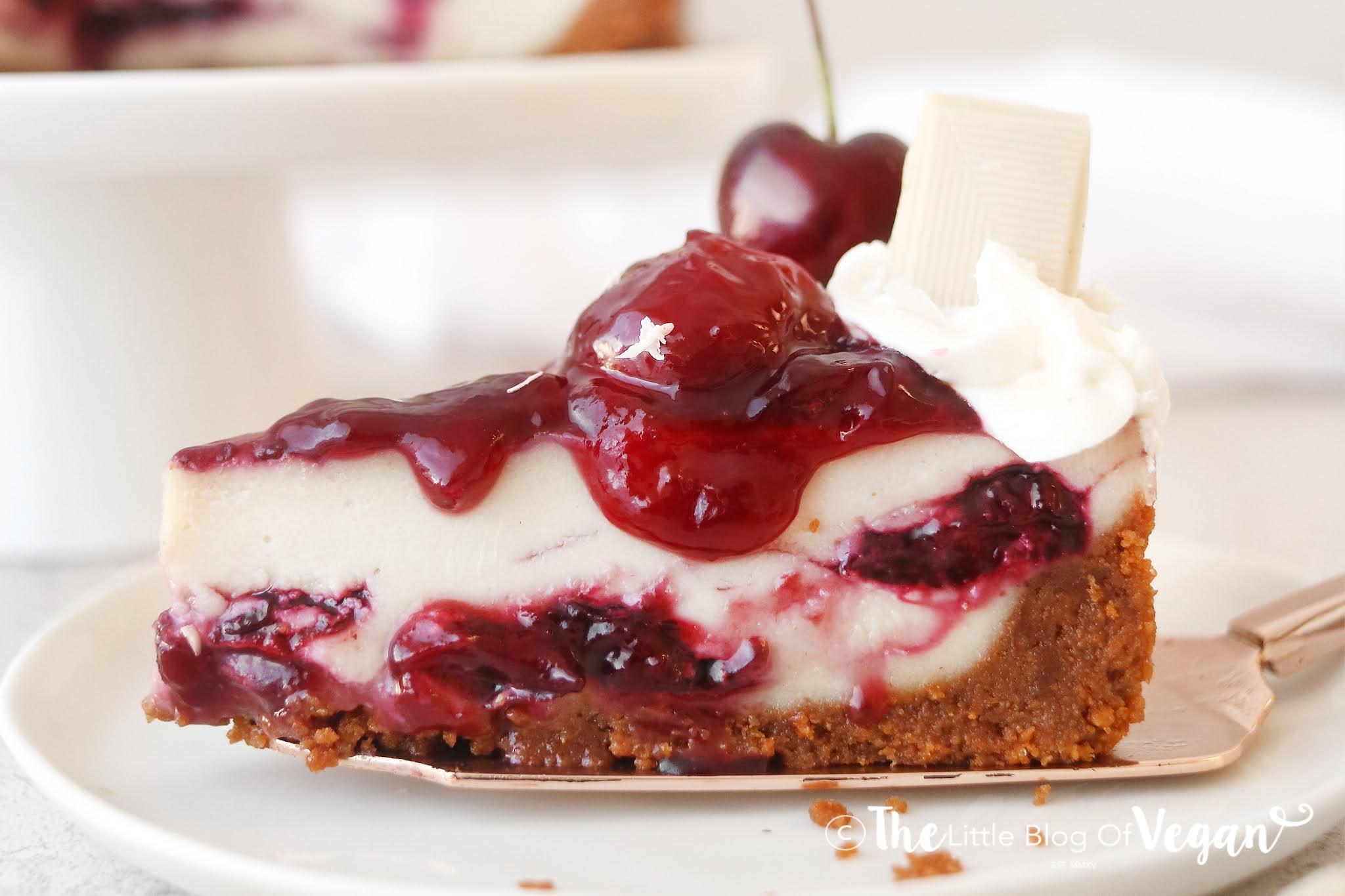 No-Bake White Chocolate & Cherry Cheesecake - The Little Blog Of Vegan