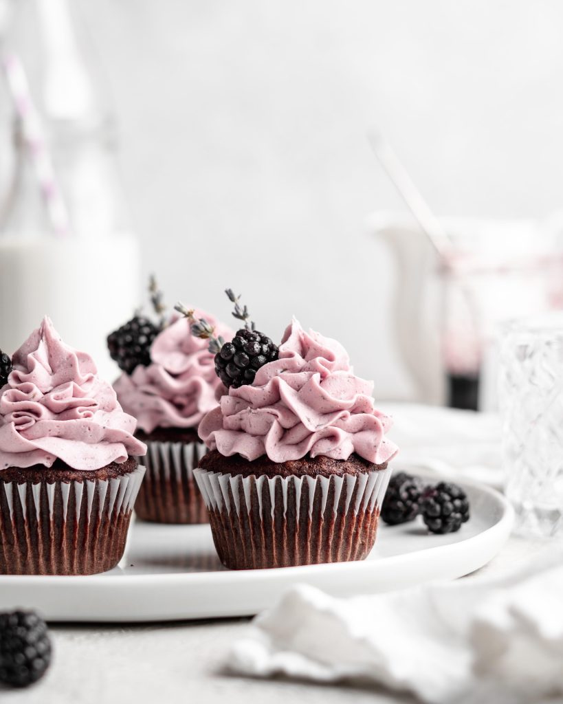 Decadent Chocolate Cupcakes with Blackberry Buttercream Frosting