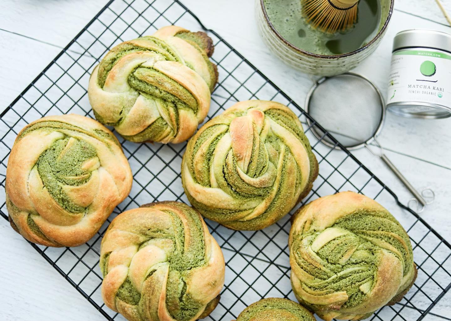 Matcha Frangipane Milk Buns - One Hungry Blogger