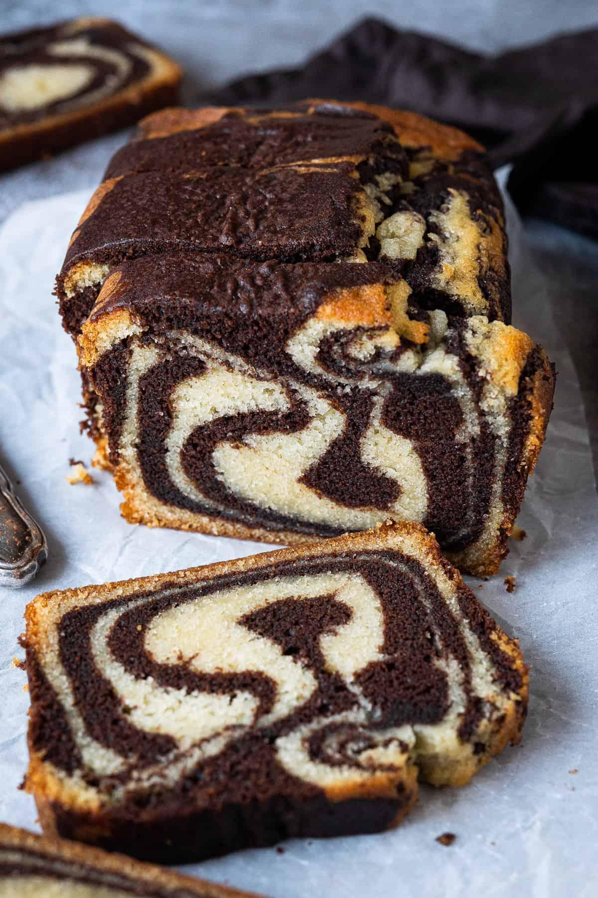 Moist and tender vegan marble cake