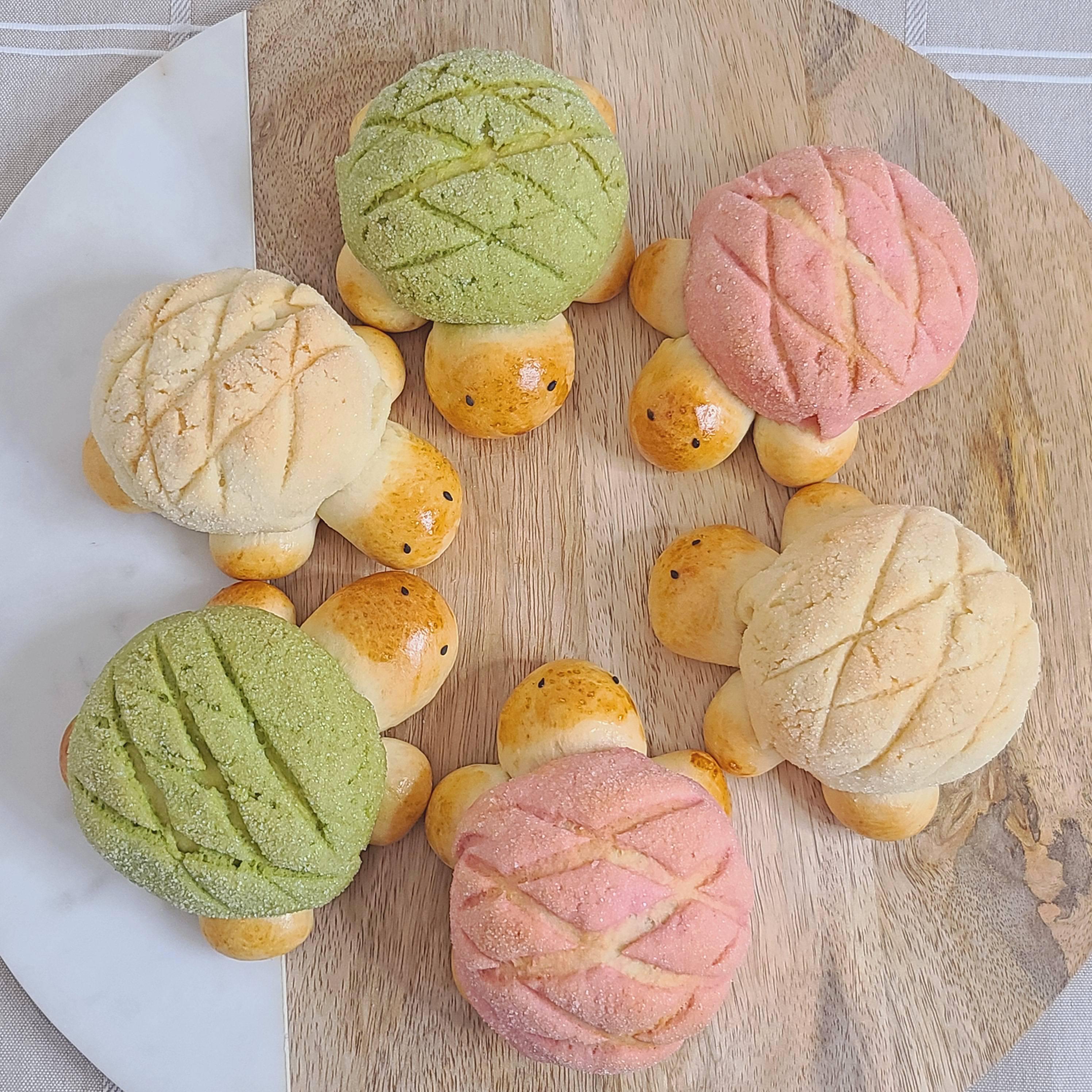 Colorful and cute Japanese Turtle Melon Pan Recipe (quick, simple, and easy) — modern asian baking