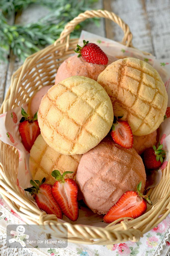 Bake for Happy Kids: My Perfect Japanese Vanilla or Strawberry Melon Pan メロンパン