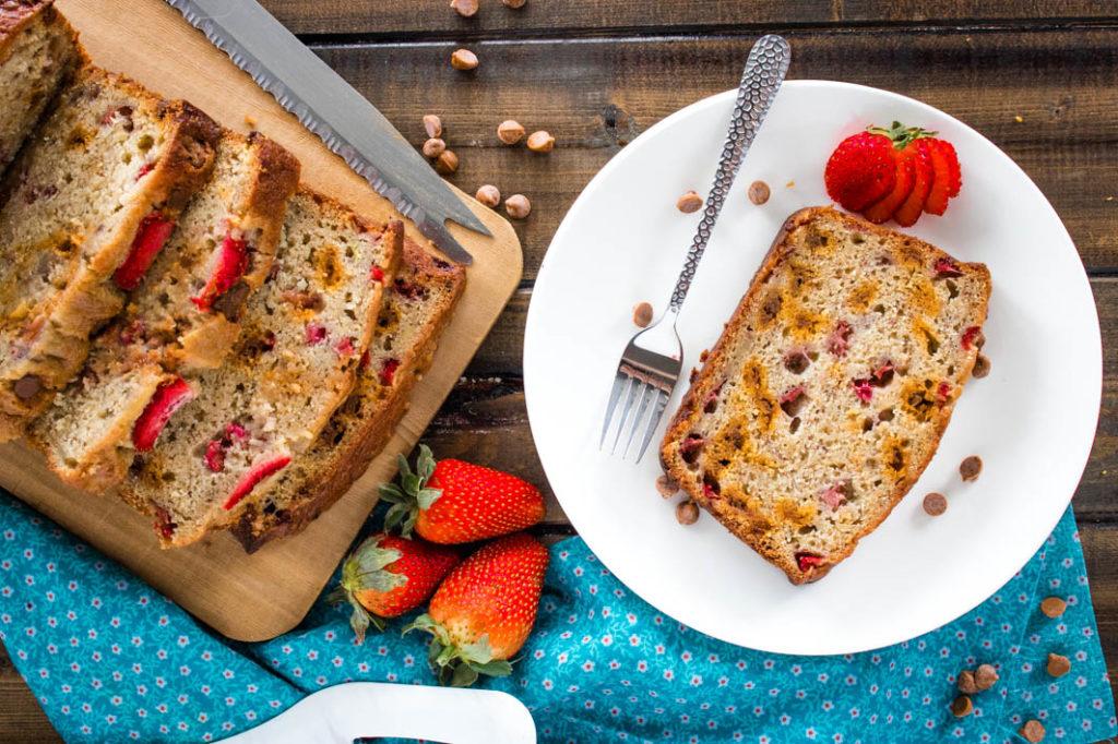 vegan strawberry and chocolate banana bread