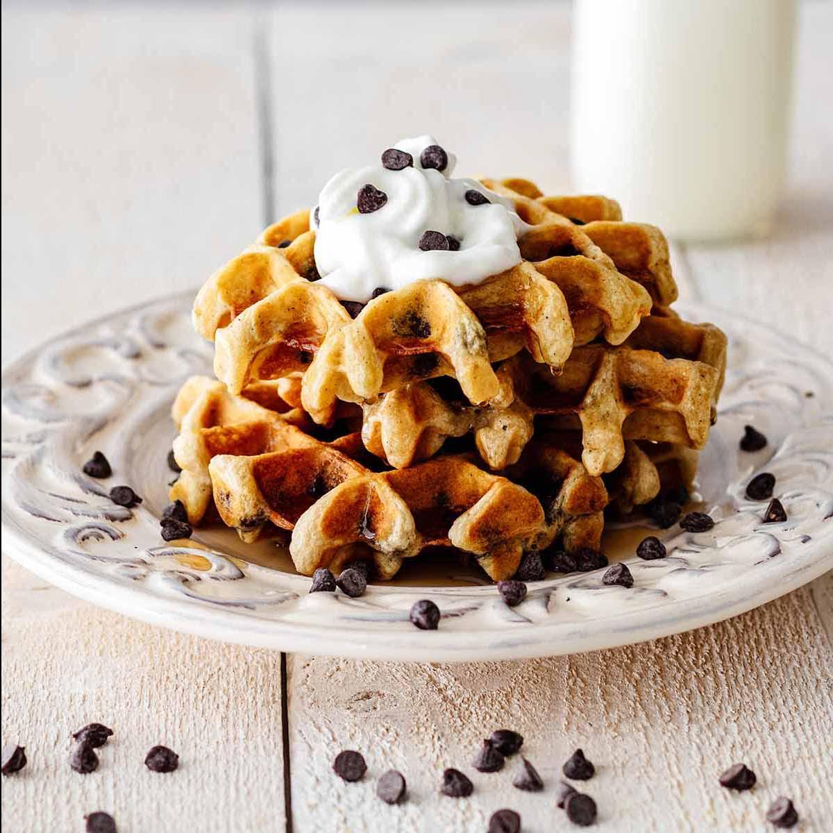 Chocolate Chip Waffles (Quick & Easy) - Heavenly Home Cooking